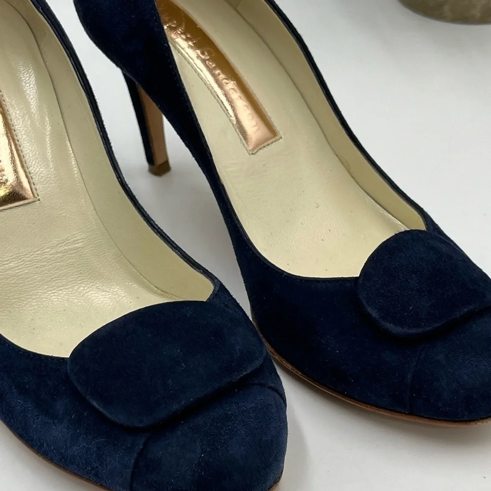 Rupert Sanderson‎ Blue Suede 3” Pumps Heels Sz 35.5/US 5